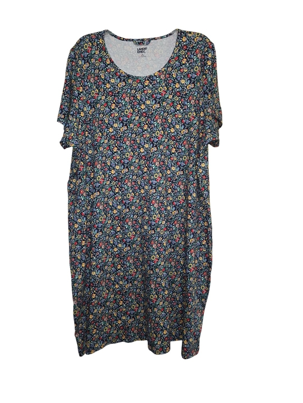 Land's End Navy Ditsy Floral Cotton T-shirt Dress 2X